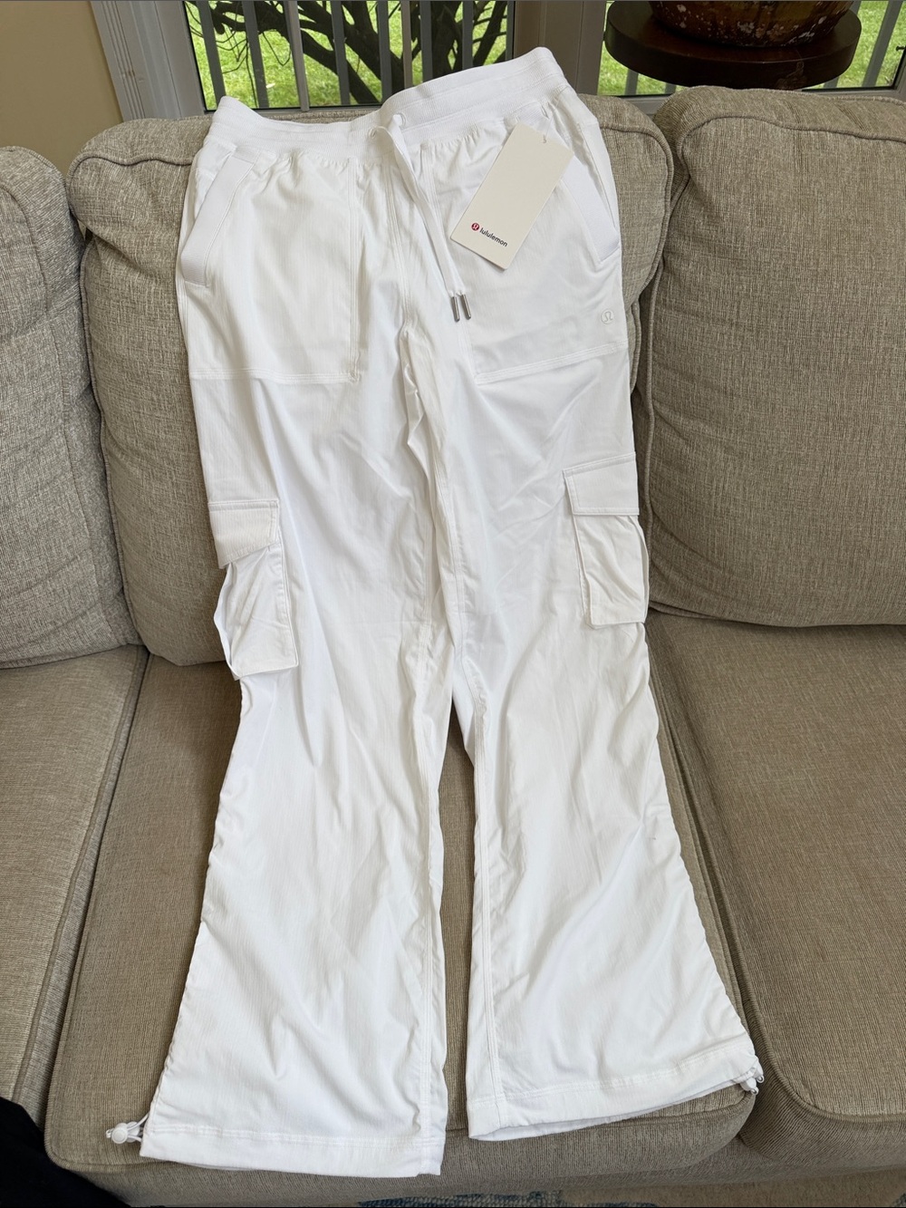 lululemon athletica Men’s White Cargo Pants - Utility Drawstring Waist